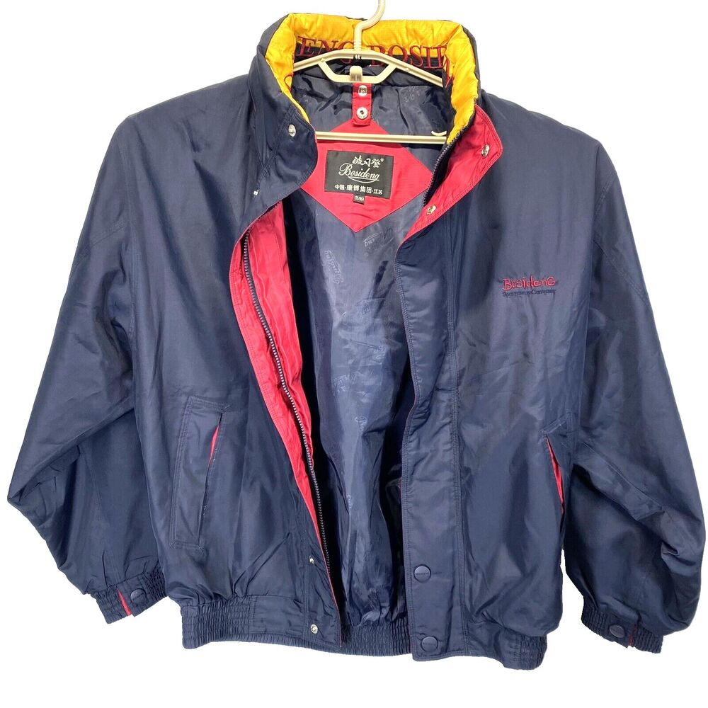 Bosideng Men's Bomber Style Jacket Size XL Packable Hood Zip Closure Blue/Red